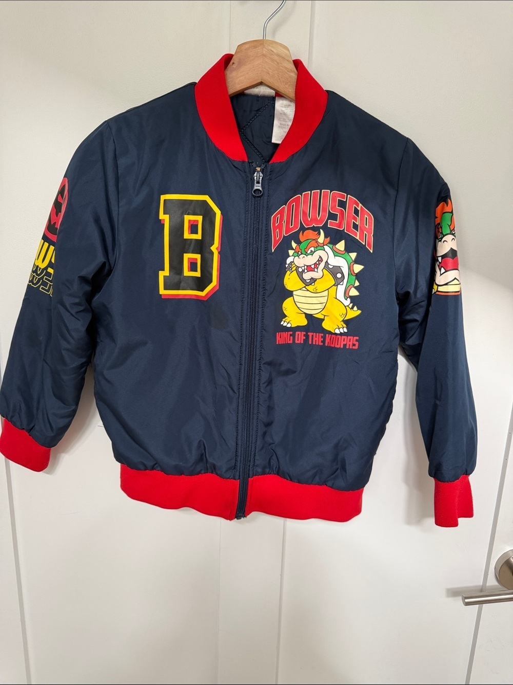 Bowser Navy & Red Kids' Character Puffer Jacket